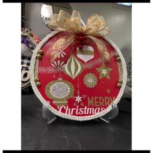 Merry Christmas Ornament Red Handmade Decorative Hanging Sign